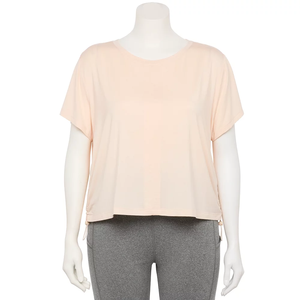 Plus Size FLX Cinched-Side Keyhole Back Tee 1 Plus Size FLX Cinched-Side Keyhole Back Tee