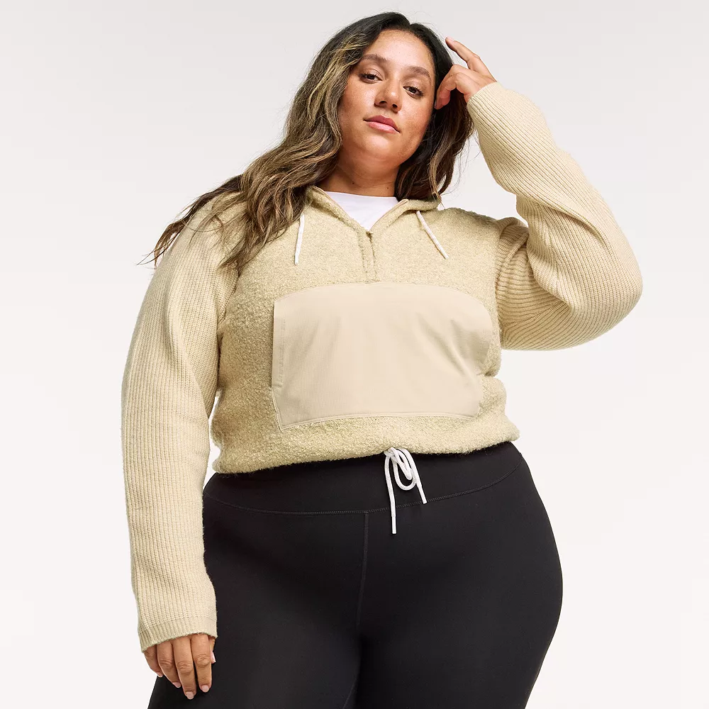 Plus Size FLX Hooded Half-Zip Mixed-Media Pullover 1 Plus Size FLX Hooded Half-Zip Mixed-Media Pullover