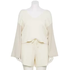 Flx 32 Plus Size FLX Ribbed Open-Back V-Neck Sweater